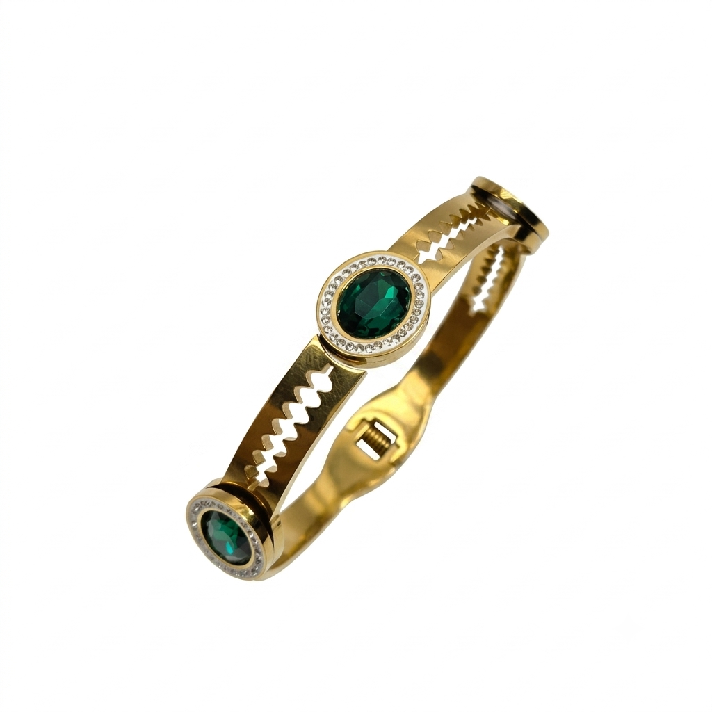 Premium Emerald Crystal Gold Plated Hand Cuff for Women