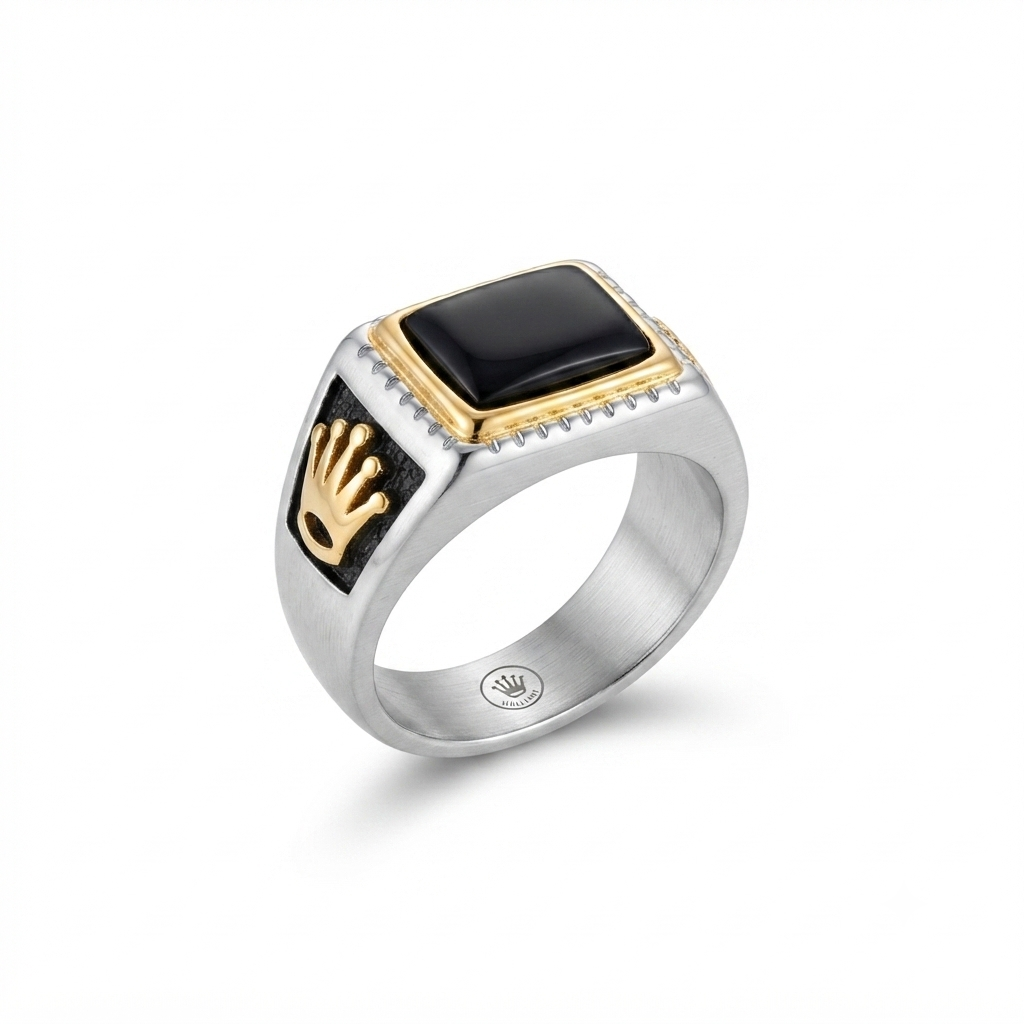 Crown Black Ring – Silver