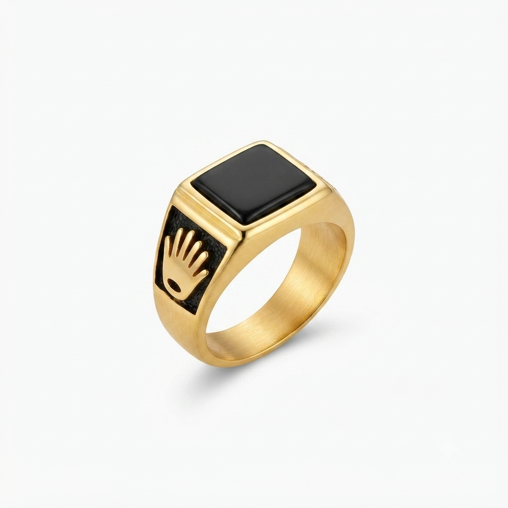 Crown Black Ring – Gold