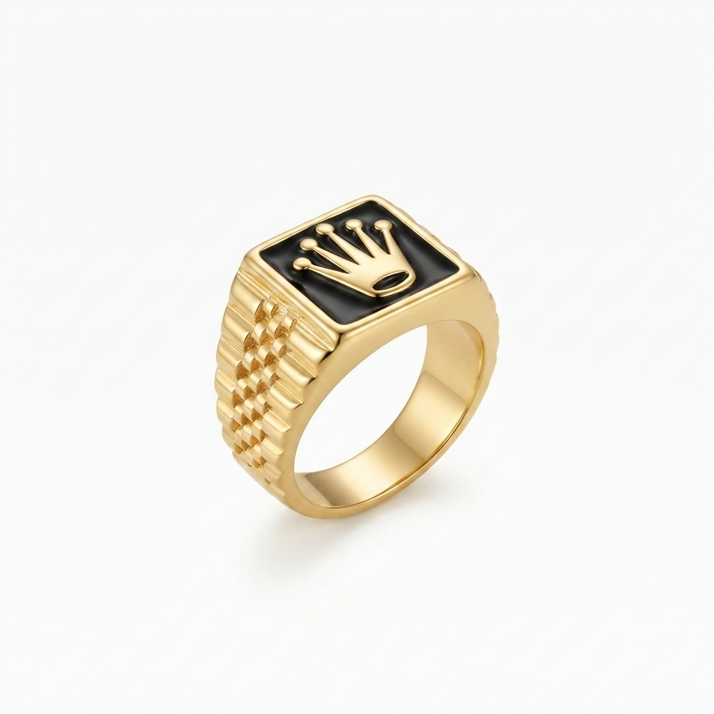 Crown Black Ring – Golden