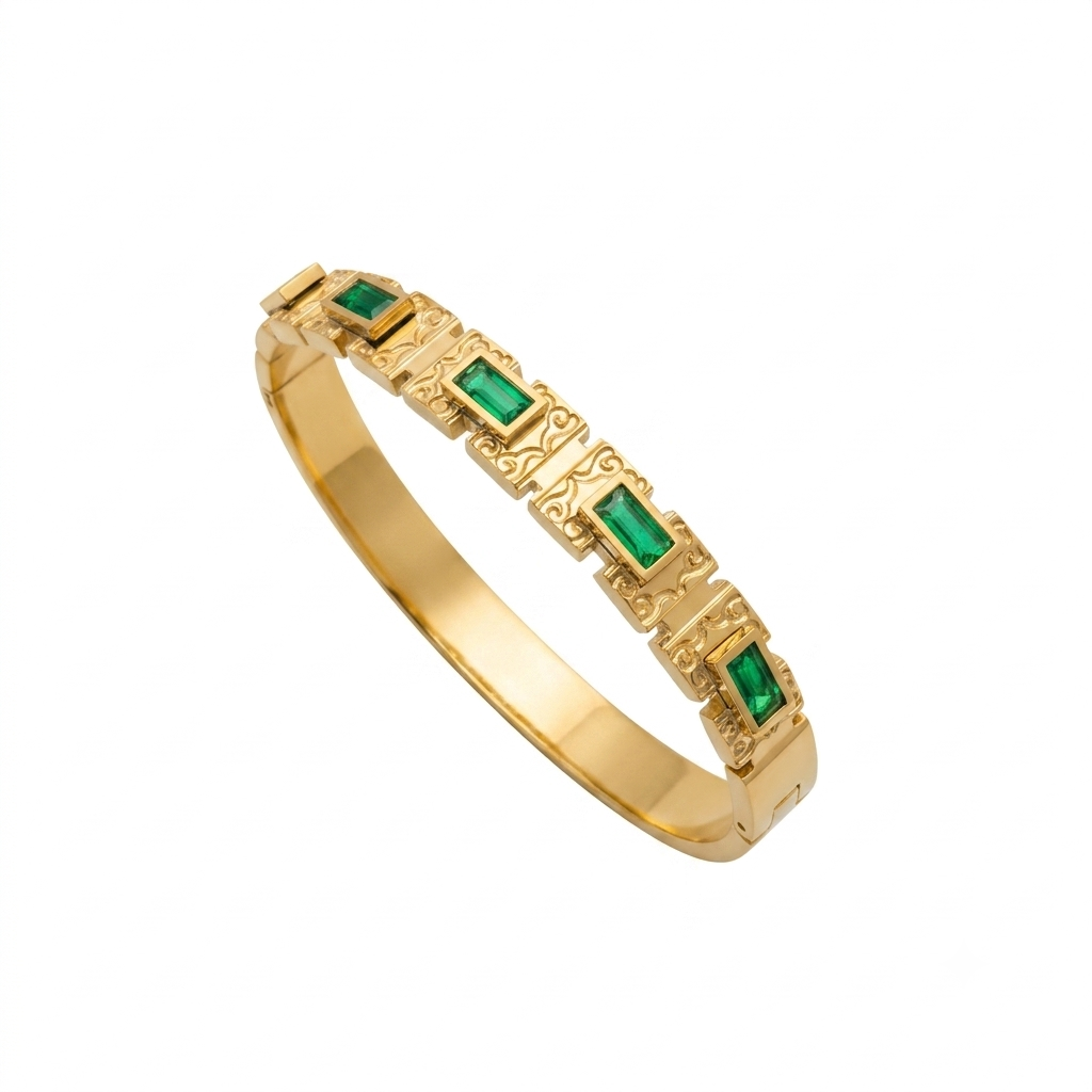Luxury Green Stone Gold Plated Hand Cuff for Women
