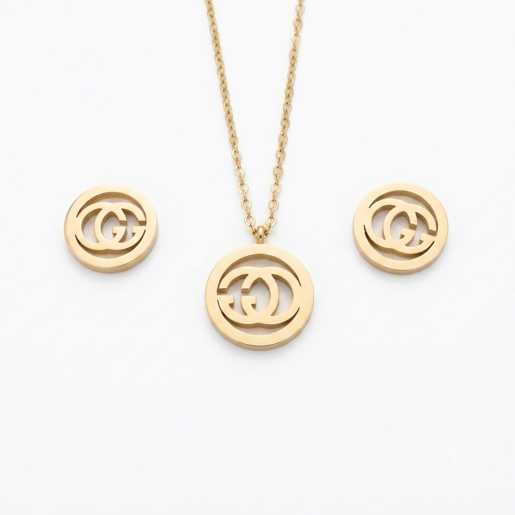 Elegant Chanel Inspired Locket Set with Earrings for Women