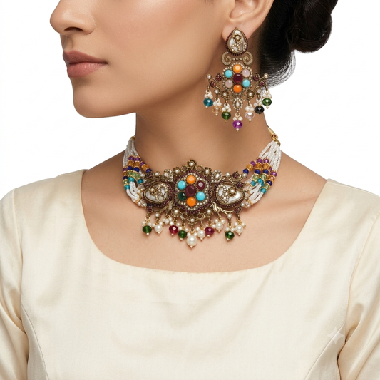 Multi Colour Jewellery Set for Women – Elegant Necklace & Earrings Set | Party & Wedding Wear