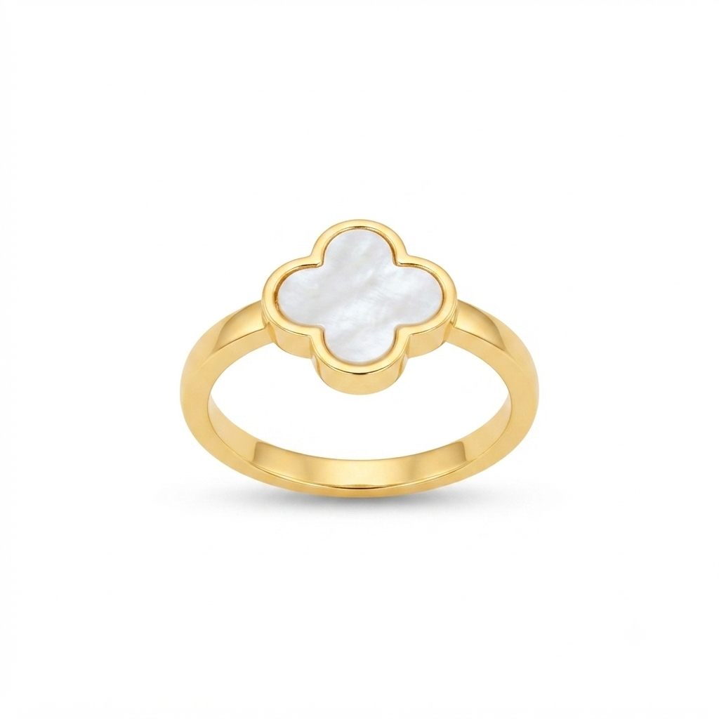 Elegant White Clover Ring for Women | Gold Plated Fashion Jewellery