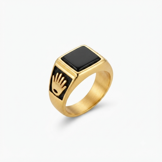 Crown Black Ring – Gold