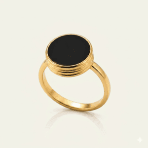 Black Stone Gold Plated Ring for Women