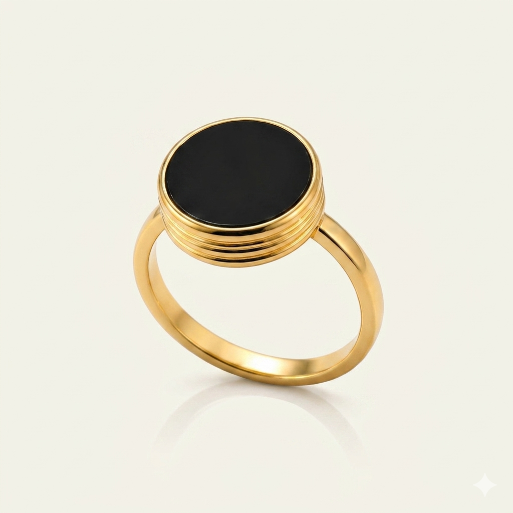 Black Stone Gold Plated Ring for Women