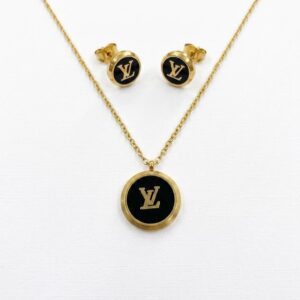 Luxury YXL Style Gold Plated Black Locket Set with Earrings