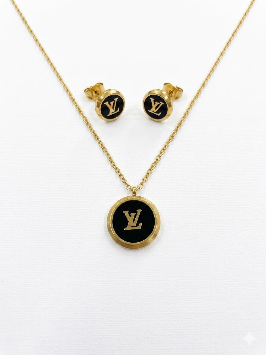 Luxury YXL Style Gold Plated Black Locket Set with Earrings