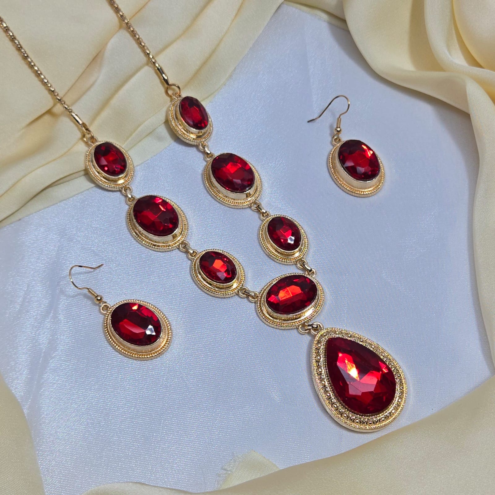 Red Crystal Jewellery Set for Women – Necklace, Earrings & Ring | Elegant Party Wear - Image 2