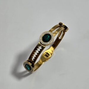 Premium Emerald Crystal Gold Plated Hand Cuff for Women